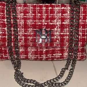 Badgley Mischka Red and White Tweed Shoulder Bag